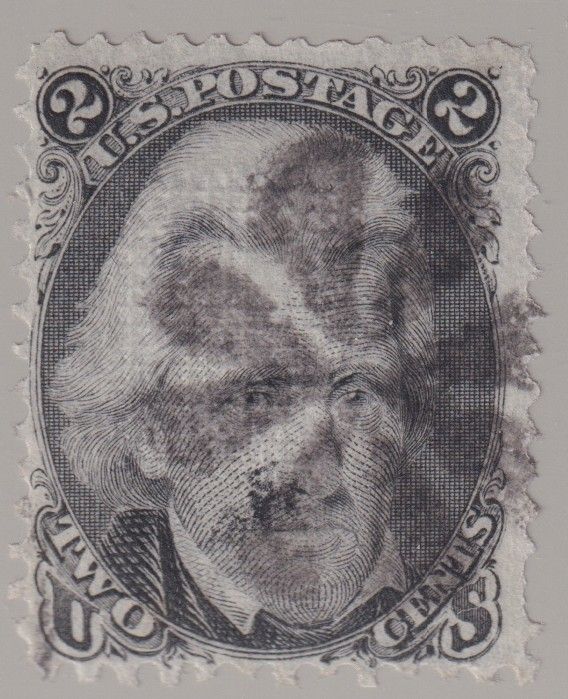 1868 US 2c Black Jackson Grilled F. Grill Scott #93 Used