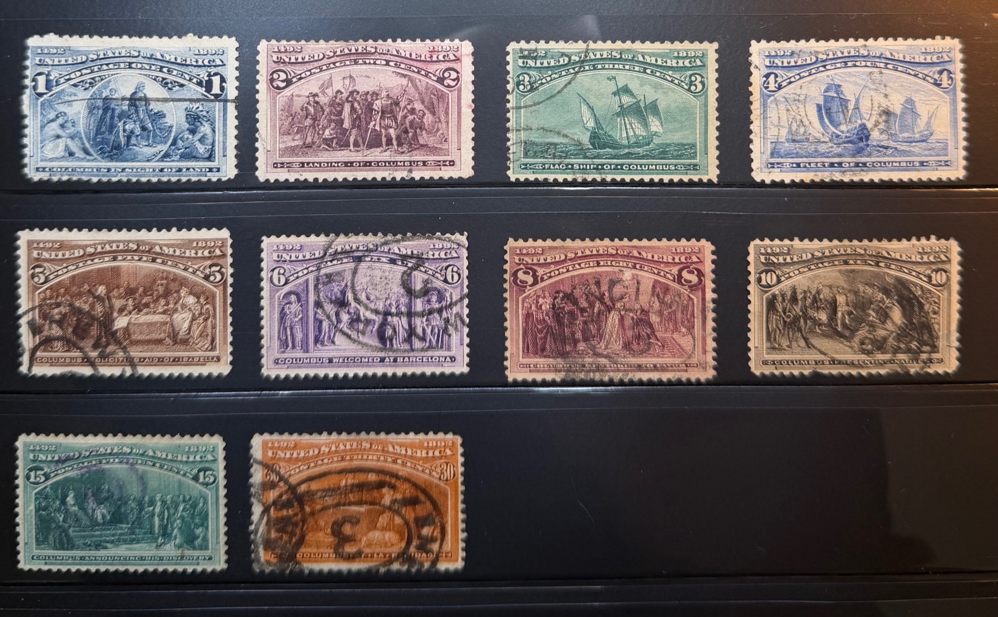 1893 US Columbian Exposition Set Scott #230-239 Used 10 Stamps